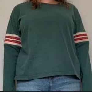 Urban Outfitters Long Sleeve Size Small Green Shirt With Pink Arm Band Stripes